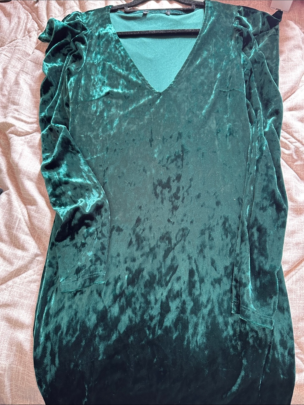 Emerald Green Velvet V-Neck Women's mini dress